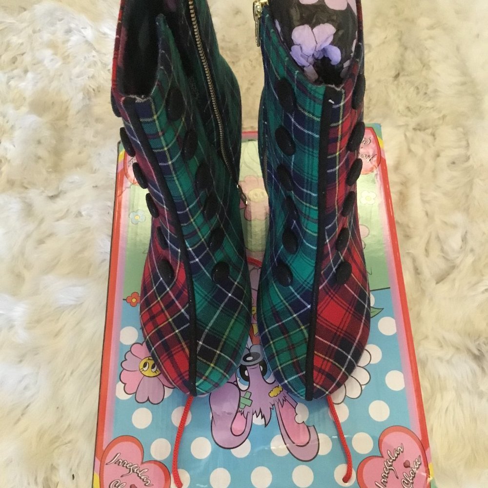 Irregular Choice Plaid Ankle Boots - Red and Green